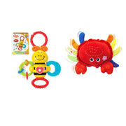 KiddoLab Sensory Delight Bundle: Twist & Rattle Musical Bee with Teething Ring & Interactive Plush Crab - Developmental Toys for Babies 3 Months & Up.