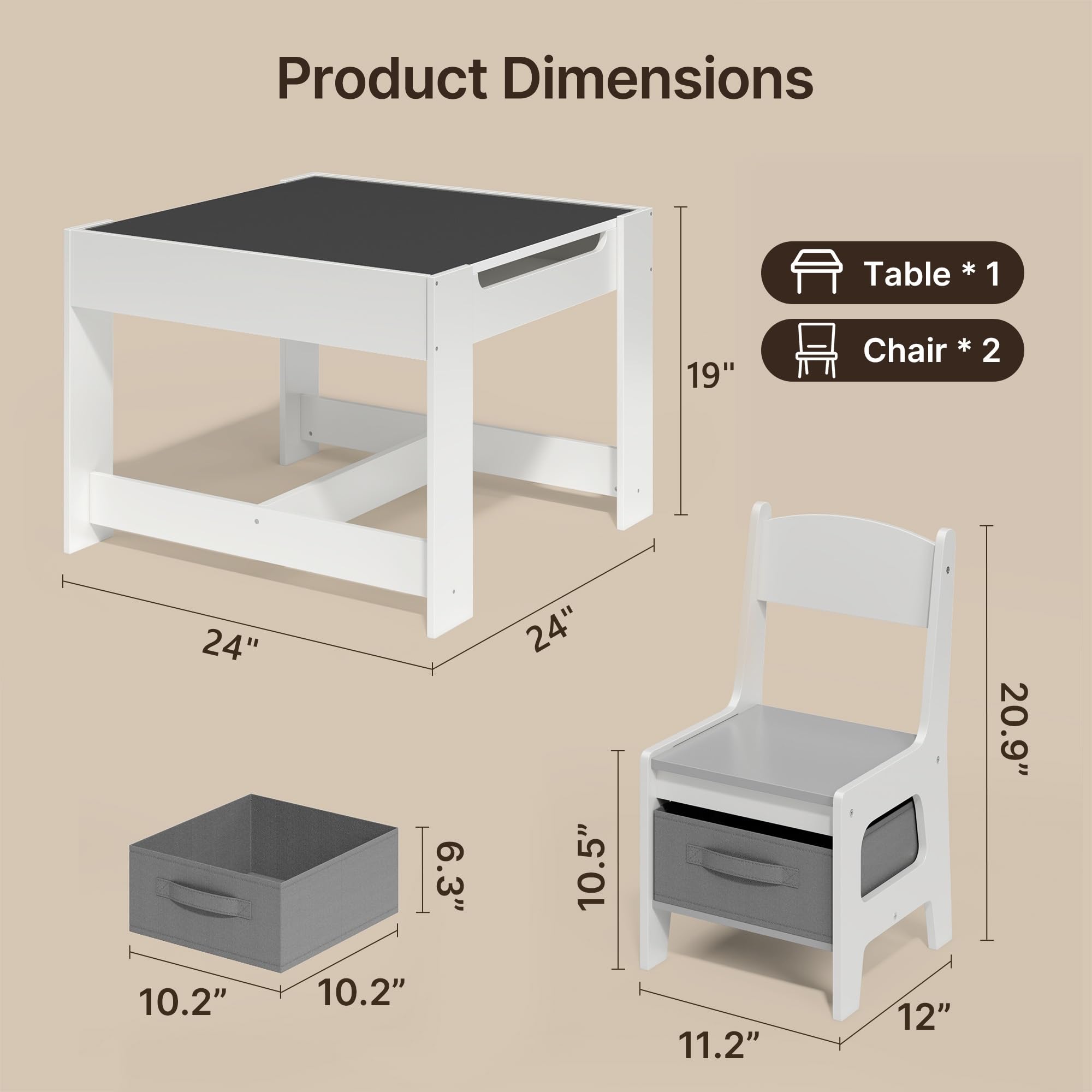 Kids Table and Chair Set with Storage