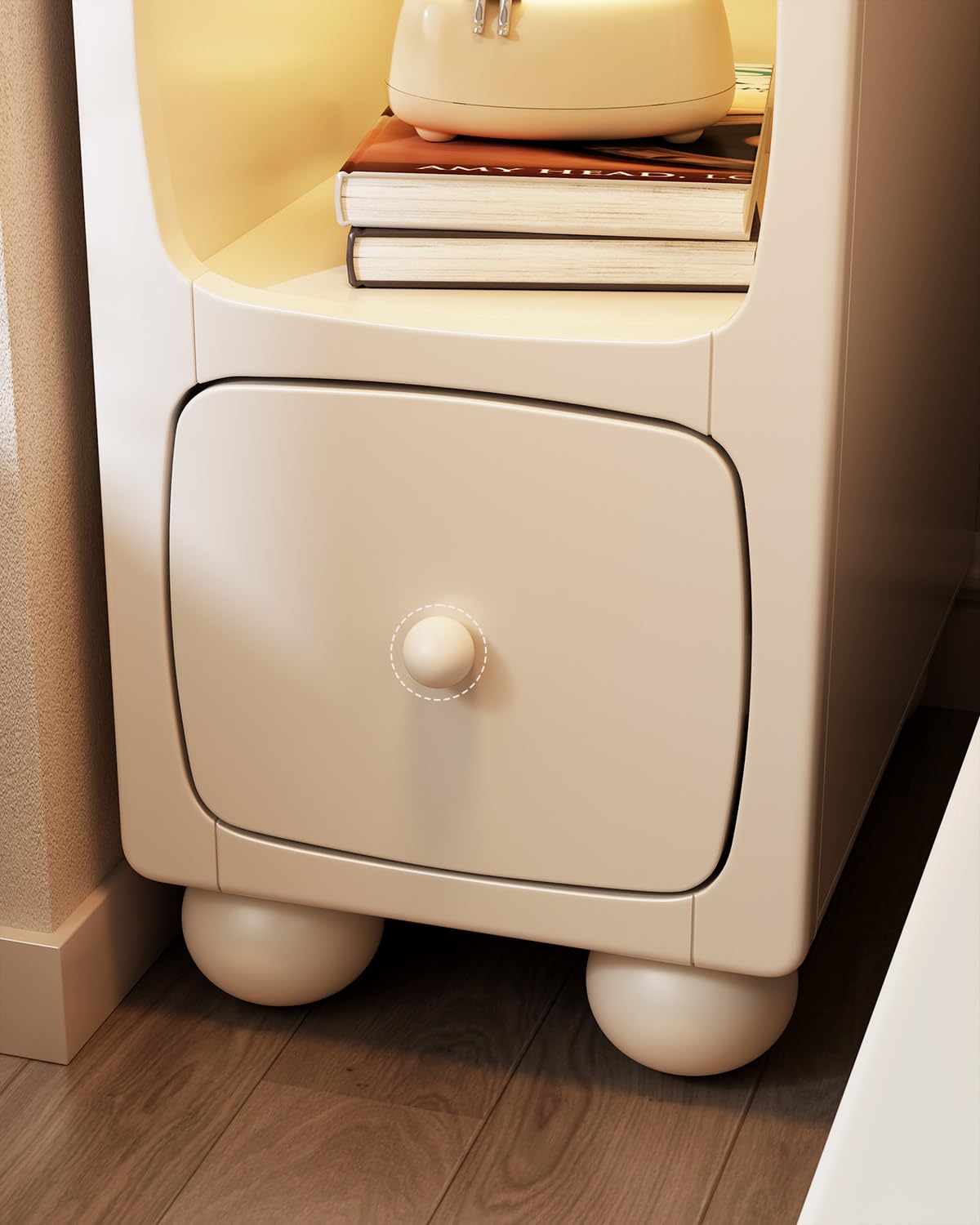Solid Wood Nightstand with Drawer and USB Night Light