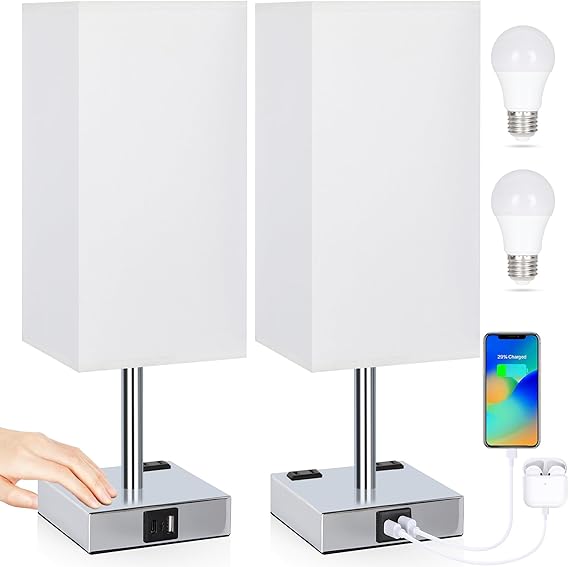 Bedside Table Lamps Set of 2 - Touch Nightstand Lamp for Bedroom