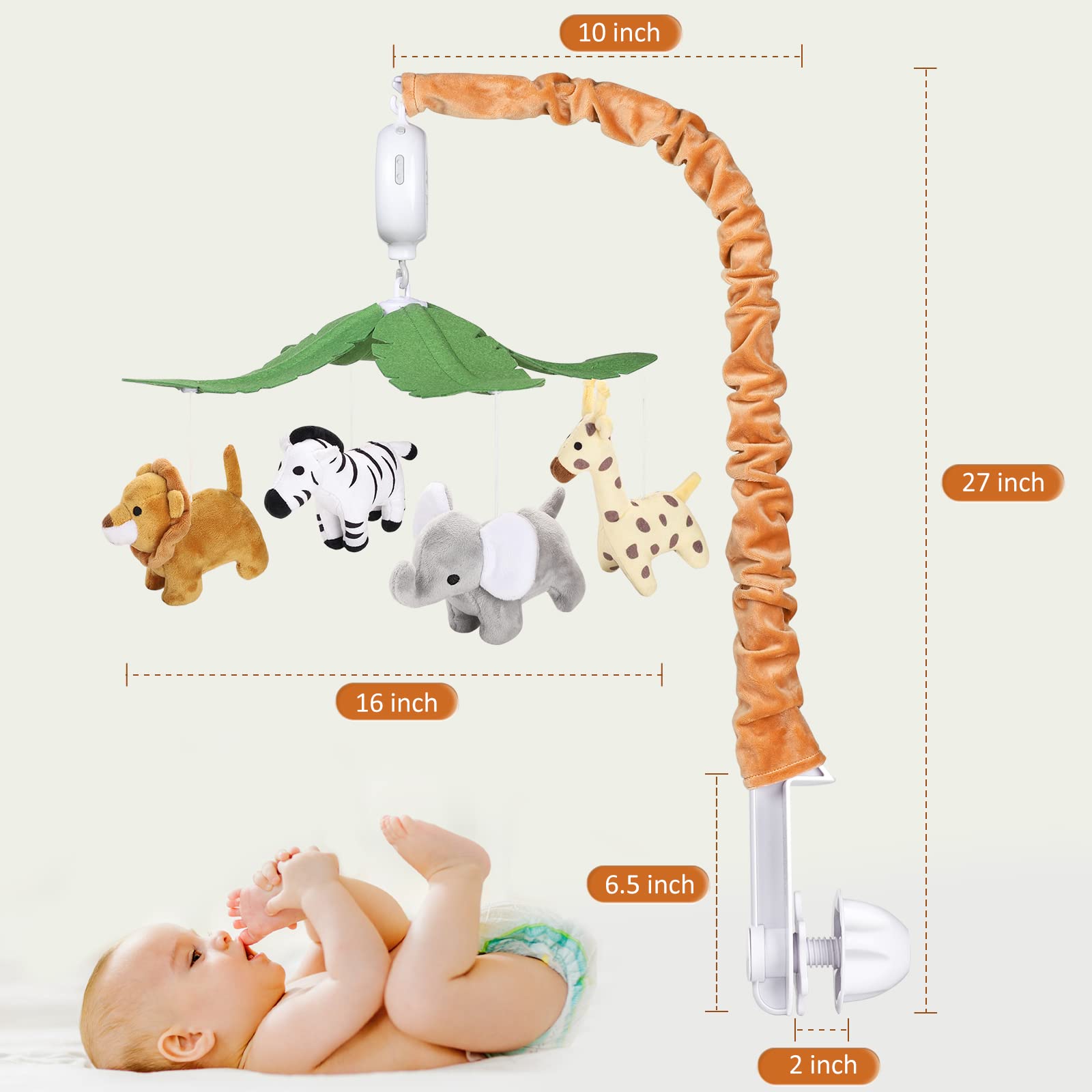 Safari Animals Baby Musical Crib Mobile - Jungle Animals Mobile for Crib