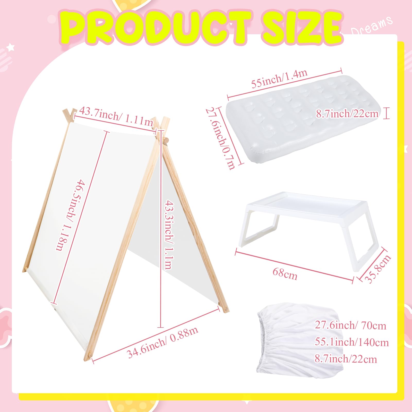6-Piece Teepee Tent Party Set with Air Mattresses and Tray Tables - White