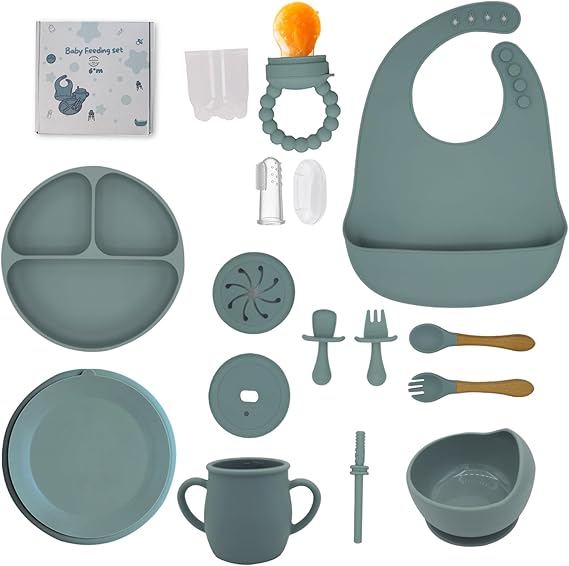 Baby Silicone Feeding Set 16PCS Baby Self Toddler Led Weaning Utensils Sets