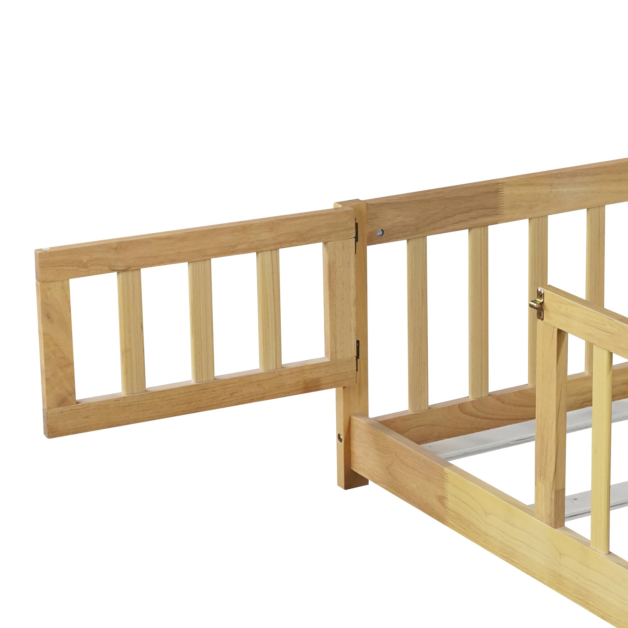 Twin Floor Bed with Slats Door and Safety Fence