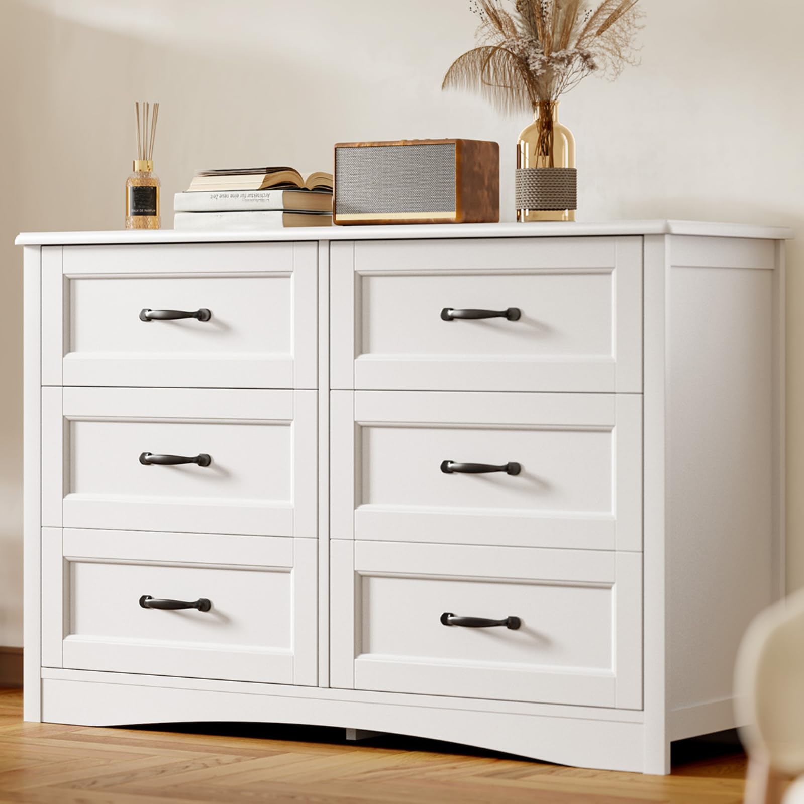 6 Drawer Dresser for Bedroom with Metal Handles
