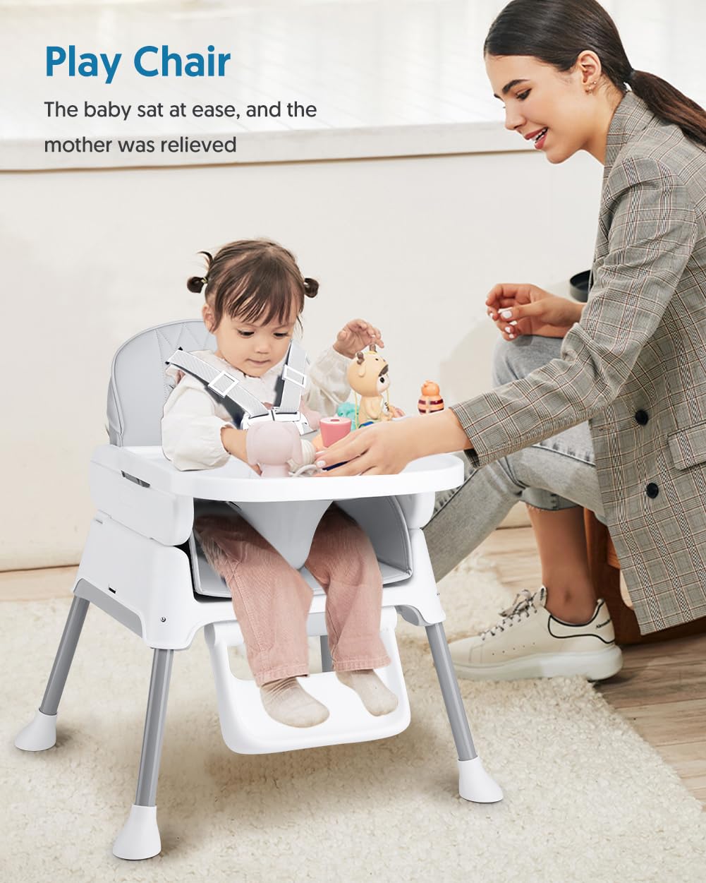 3-in-1 Convertible Baby High Chair with Adjustable Height and Removable Tray