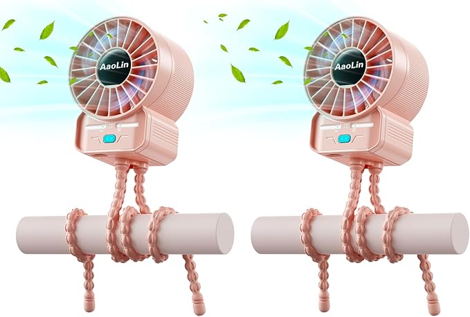 2 Pack Multifunctional Portable Stroller Fan 4 Speed 6600rpm High Speed