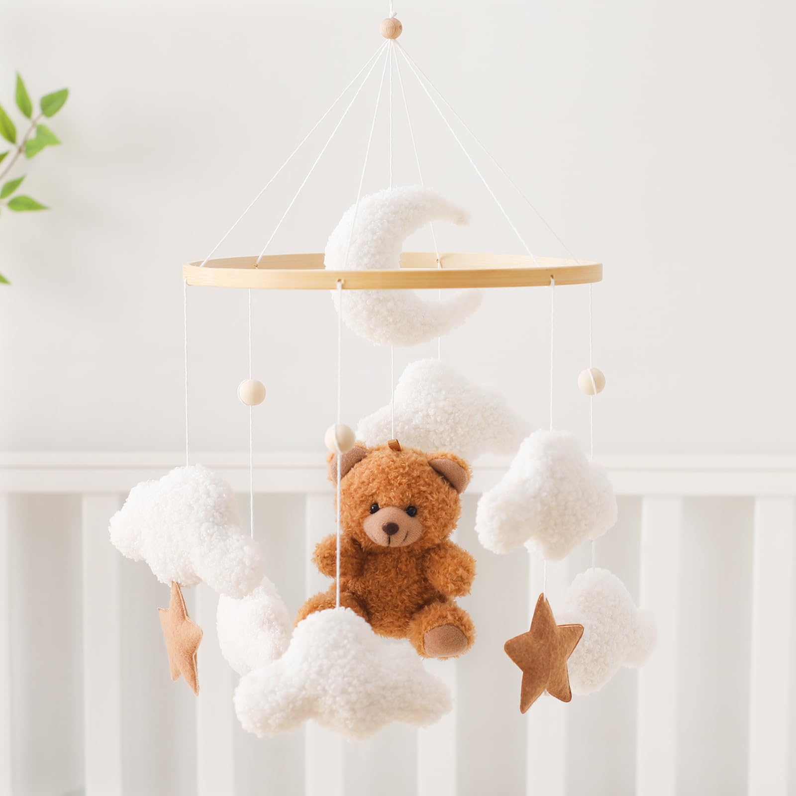 Baby Mobile for Crib Bear Cloud Crib Mobile Handmade Furry Nursery Mobile