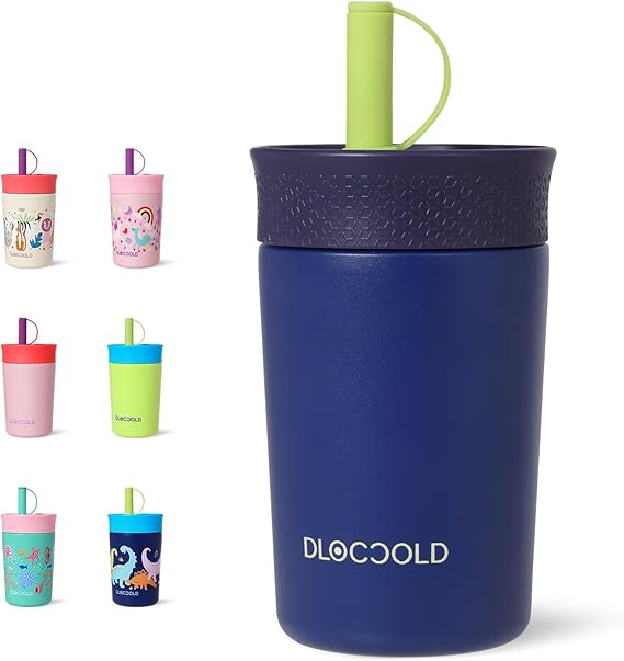 12 oz Insulated Stainless Steel Straw Tumbler, Reusable Sippy Cup With Leak-Proof Spill Resistant Flexible Straw Lid, Cups, Easy to Clean, Water Bottle, Great for Travel, Home (2 Pack)