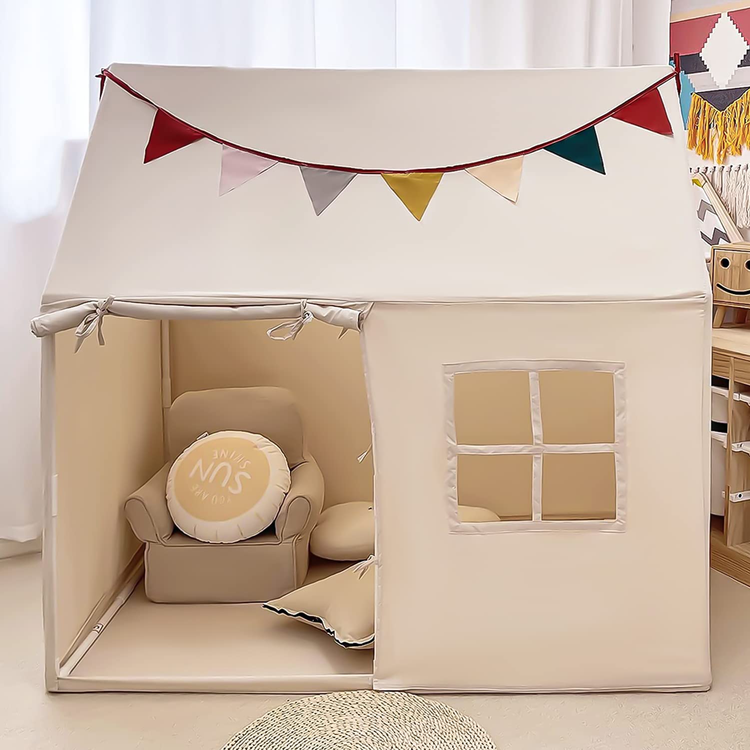 Kids Indoor Play Tent Playhouse with Pennant Banners