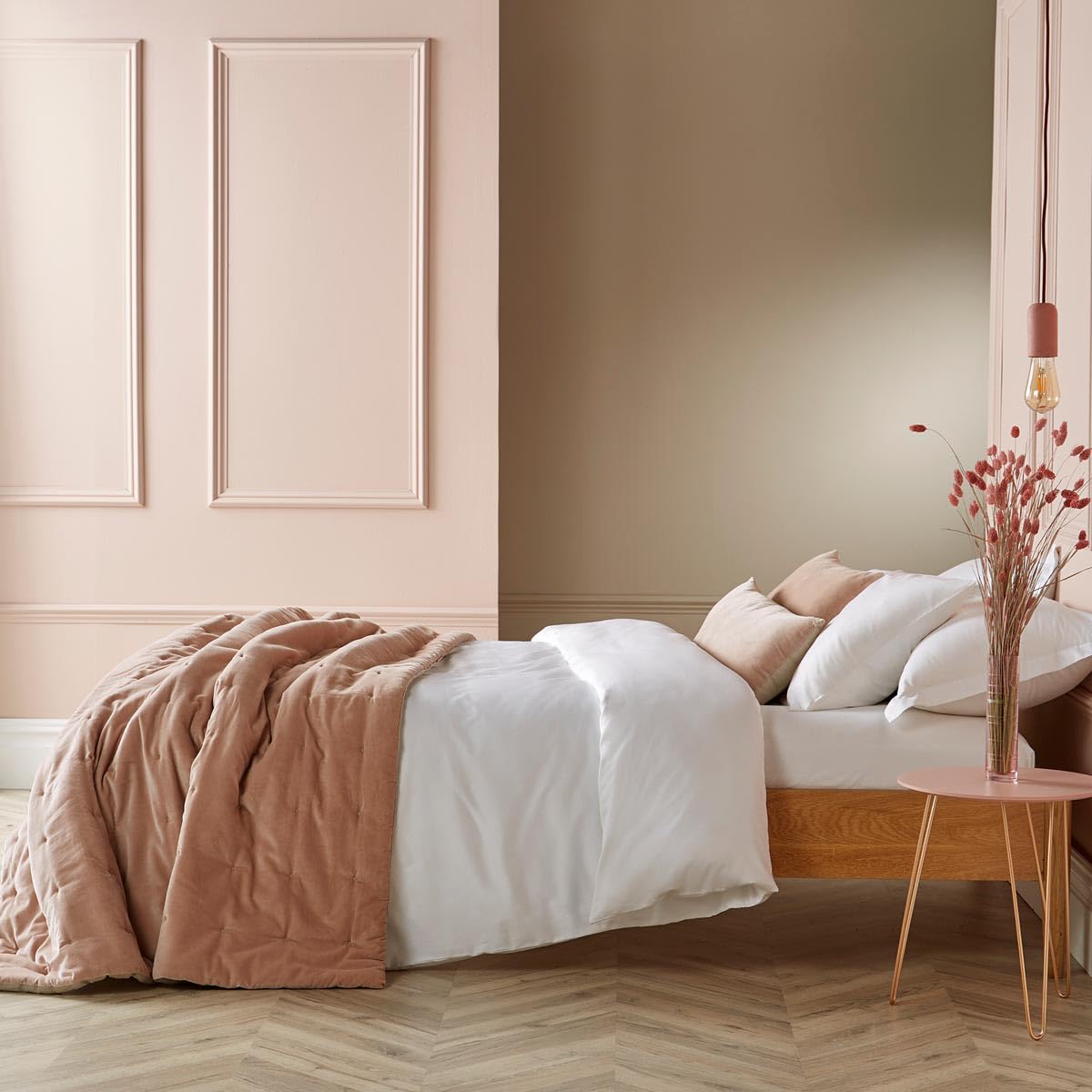 Luxury Quilted Cotton Velvet Throw Blanket 55" x 79" Dusky Pink