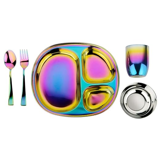 Stainless Steel Kids Dinnerware Set - 5 Piece Stainless Steel Toddler