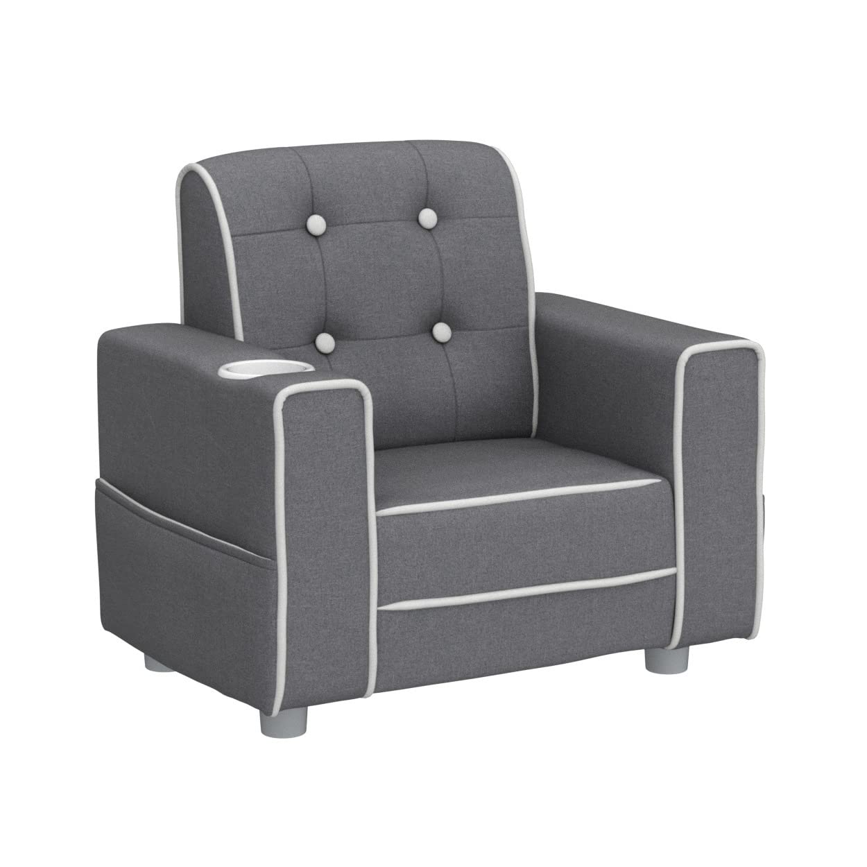 Chelsea Kids Upholstered Chair with Cup Holder, Soft Grey