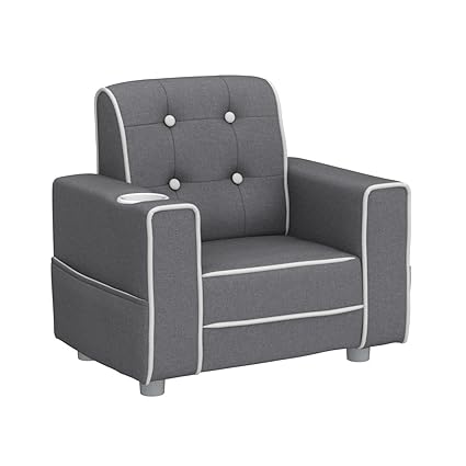 Chelsea Kids Upholstered Chair with Cup Holder, Soft Grey