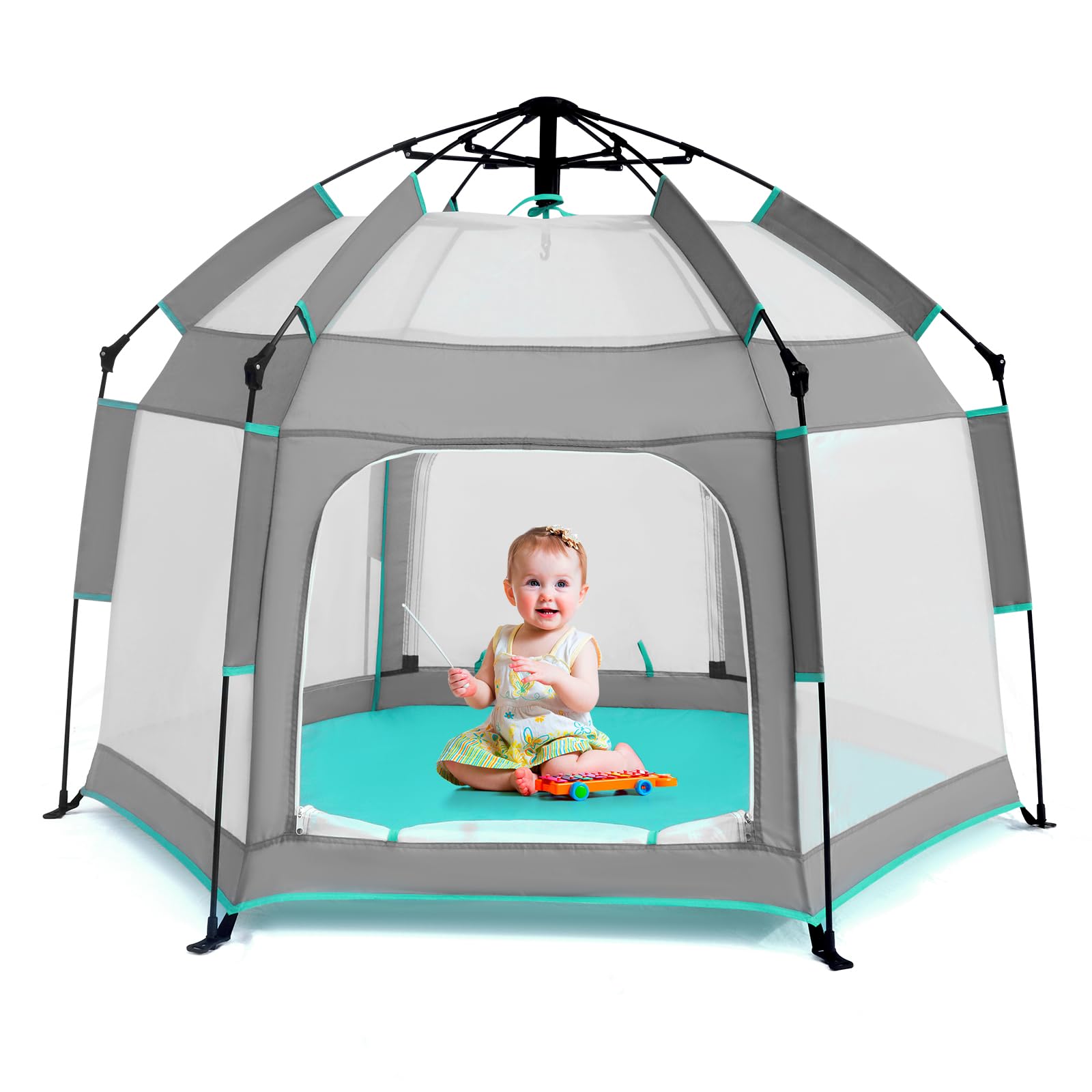 Portable Baby Playpen with Canopy - Indoor Outdoor Play Yard