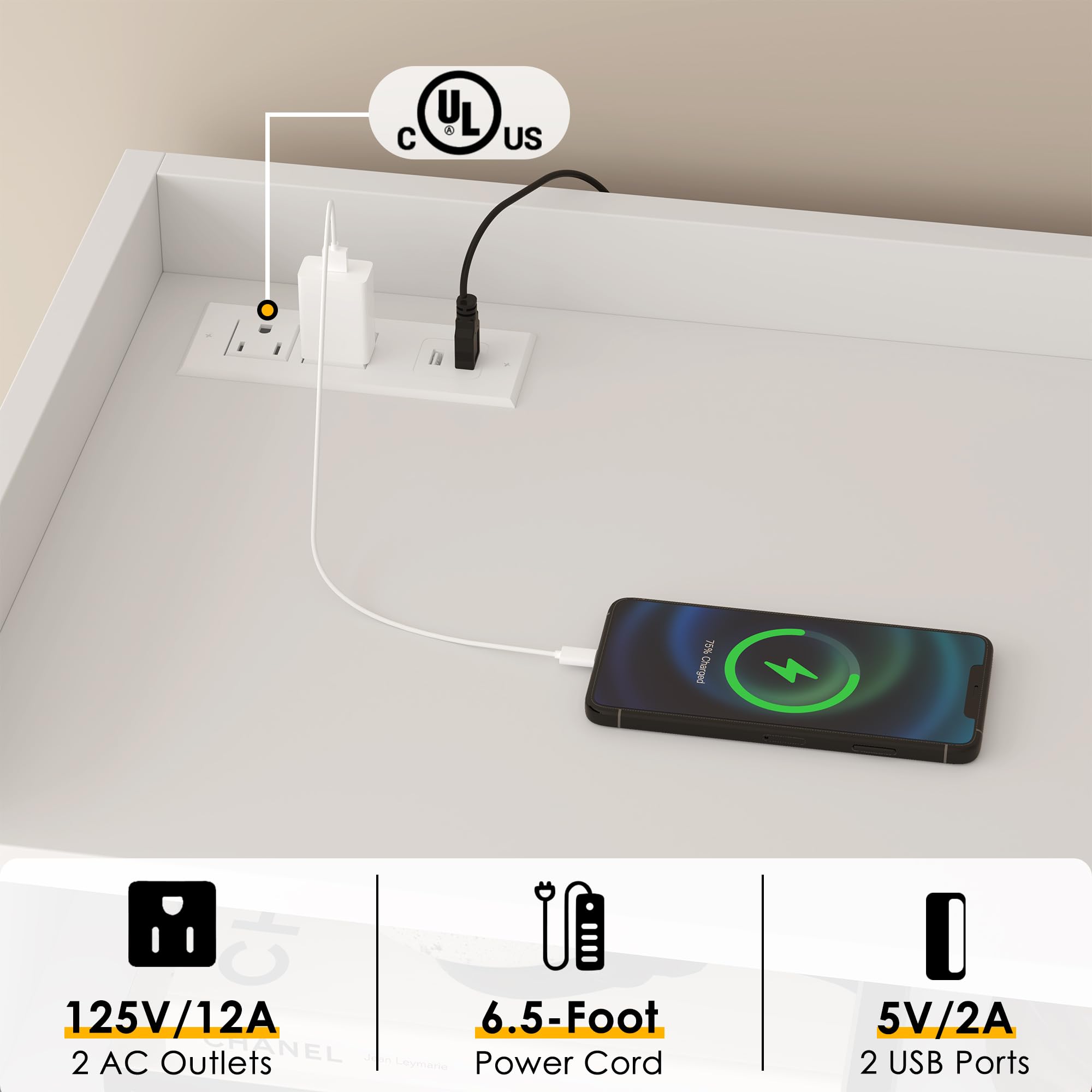 4 Drawer Dresser with Clothes Rack LED Lights and Charging Station