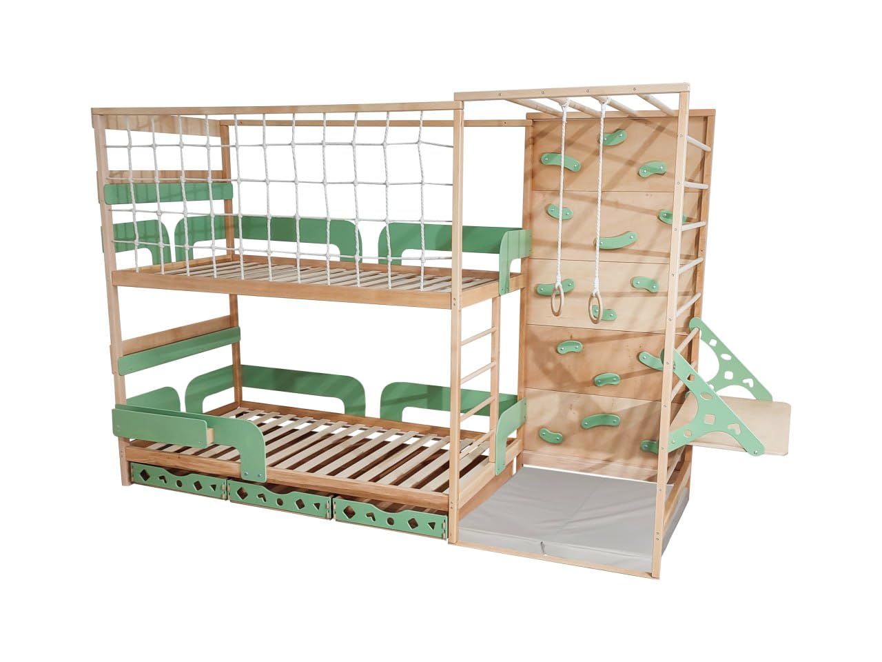 2-in-1 Bunk Bed with Desk and Indoor Jungle Gym