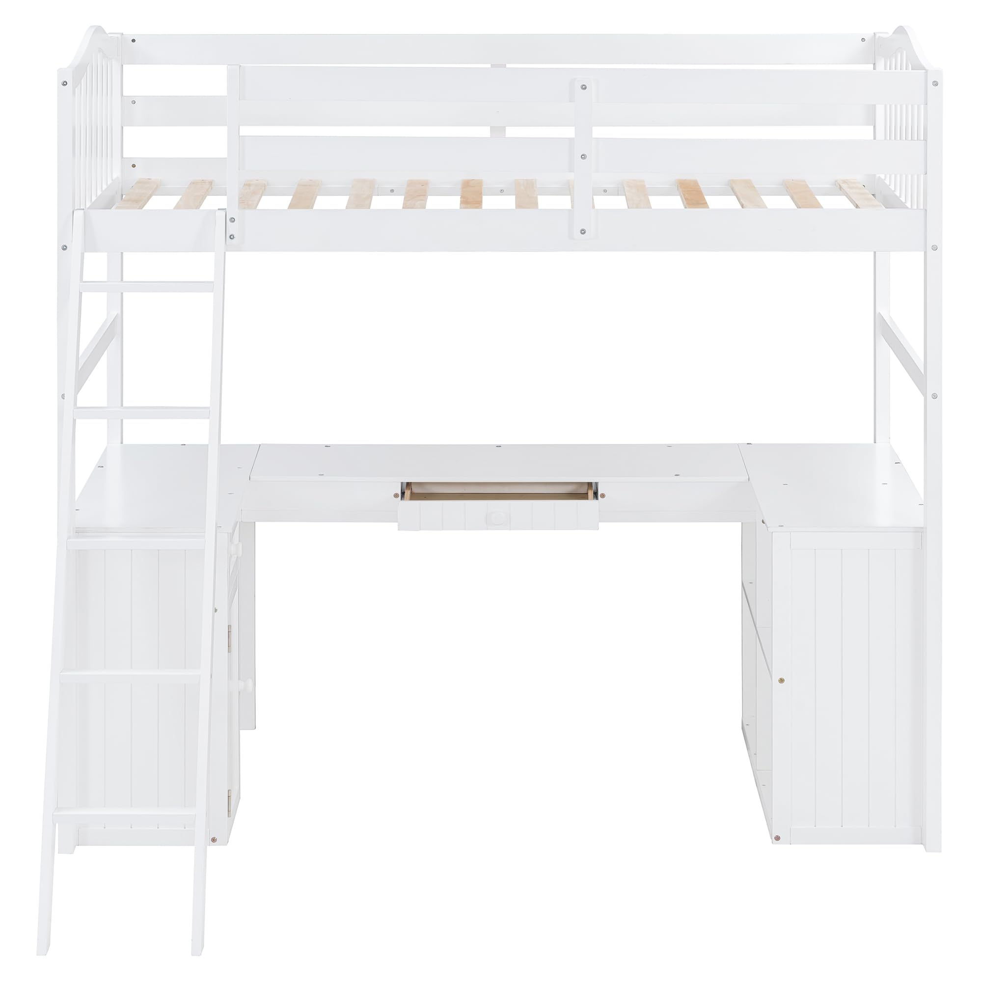 Twin Size Loft Bed with Desk, Wooden Loft Bed Frame with Drawers