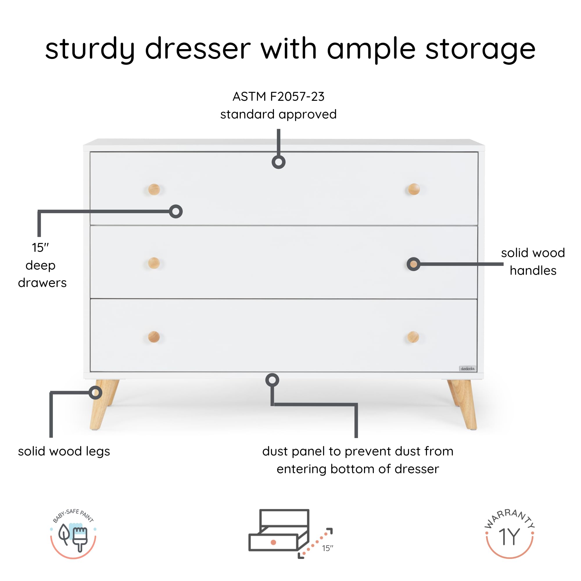 3-Drawer Nursery Dresser with Soft-Close Drawers