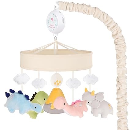 Dinosaur Crib Mobile – Grey and Green Dino Baby Crib Mobile with 3-Mode Music Box