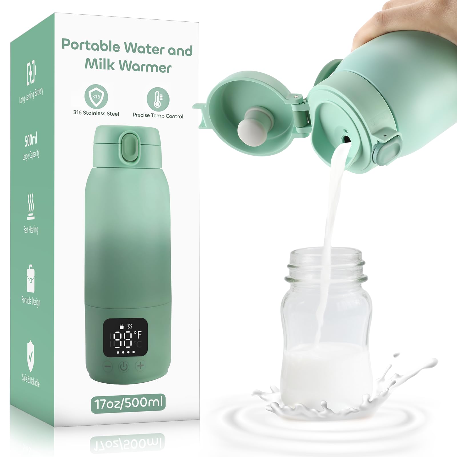 Portable Bottle Warmer for Travel,17oz Portable Milk Warmer for Baby Fast Heating