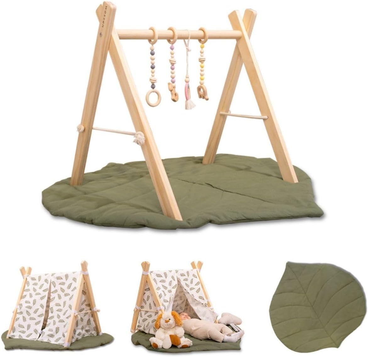 Wooden Baby Play Gym Set and PlayTent Cover, Naturel Baby Gym