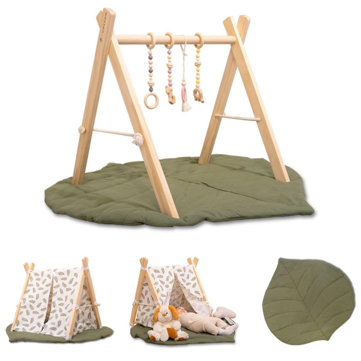 Wooden Baby Play Gym Set and PlayTent Cover, Naturel Baby Gym