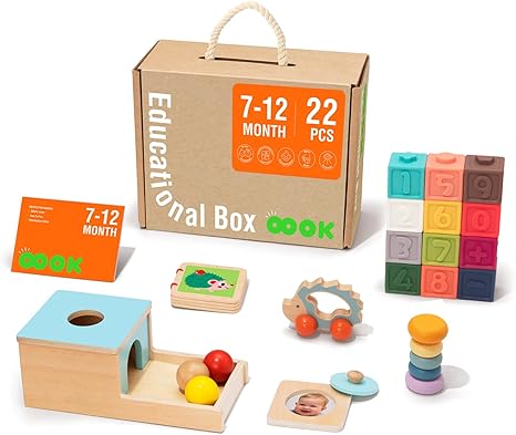 Montessori Toys for Babies 6-12 Months, 7 in 1 Learning Educational Set Wooden Toys