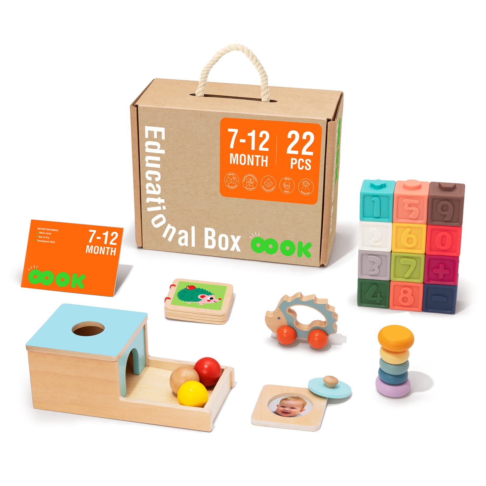 Montessori Toys for Babies 6-12 Months, 7 in 1 Learning Educational Set Wooden Toys