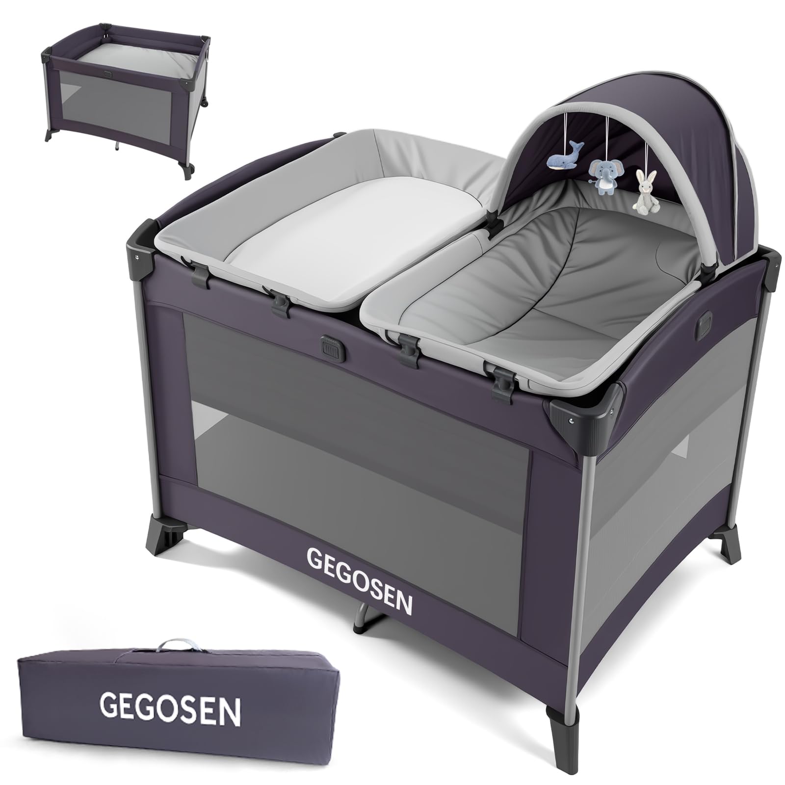 Portable Baby Playard 4 in 1 Design, Foldable Baby Playpen with Removable Bassine