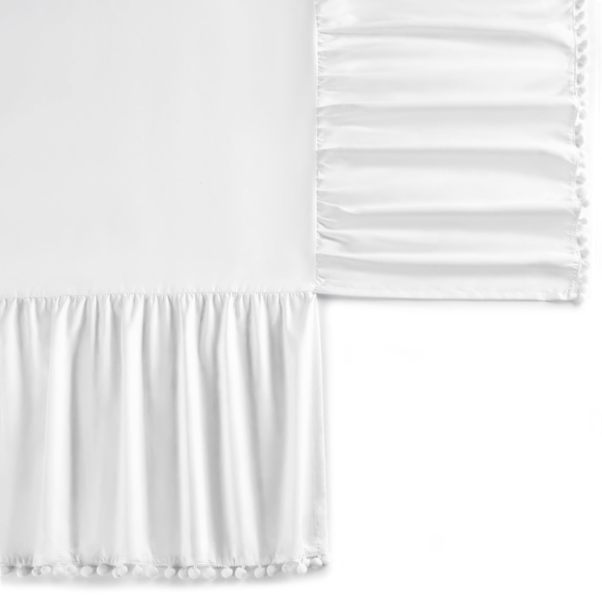 TILLYOU Baby Crib Skirt Girls Boys, Ruffled Bed Skirt with Pompoms, 28”x 52”, 14'' Drop, White