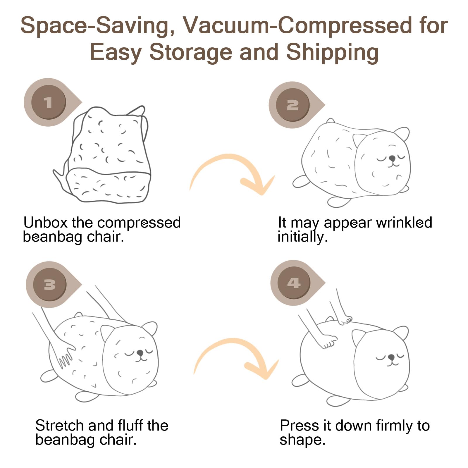 Kids Bean Bag Chair Cat Design with Shredded Foam Filling