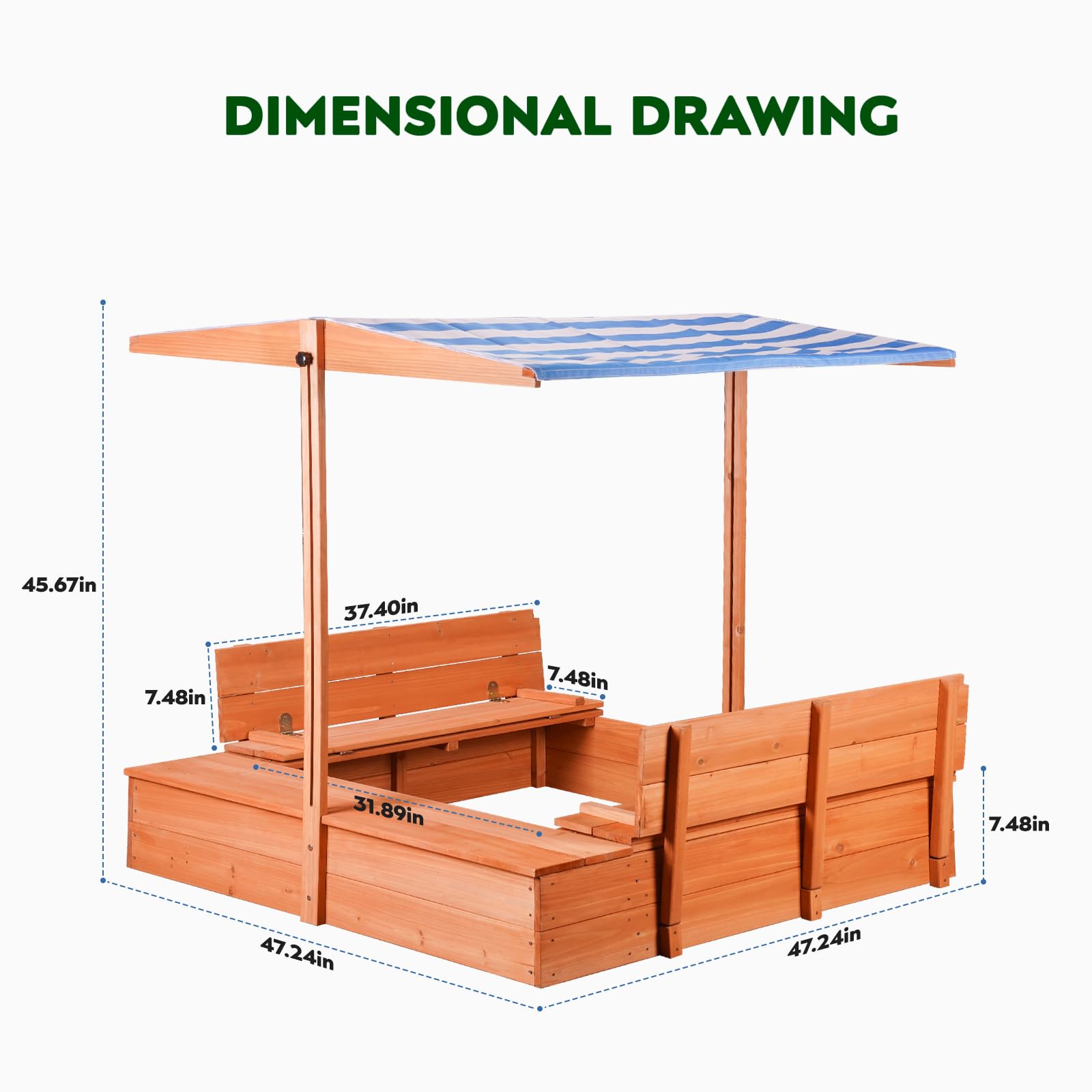 Wooden Outdoor Sandbox with Canopy and Storage Benches