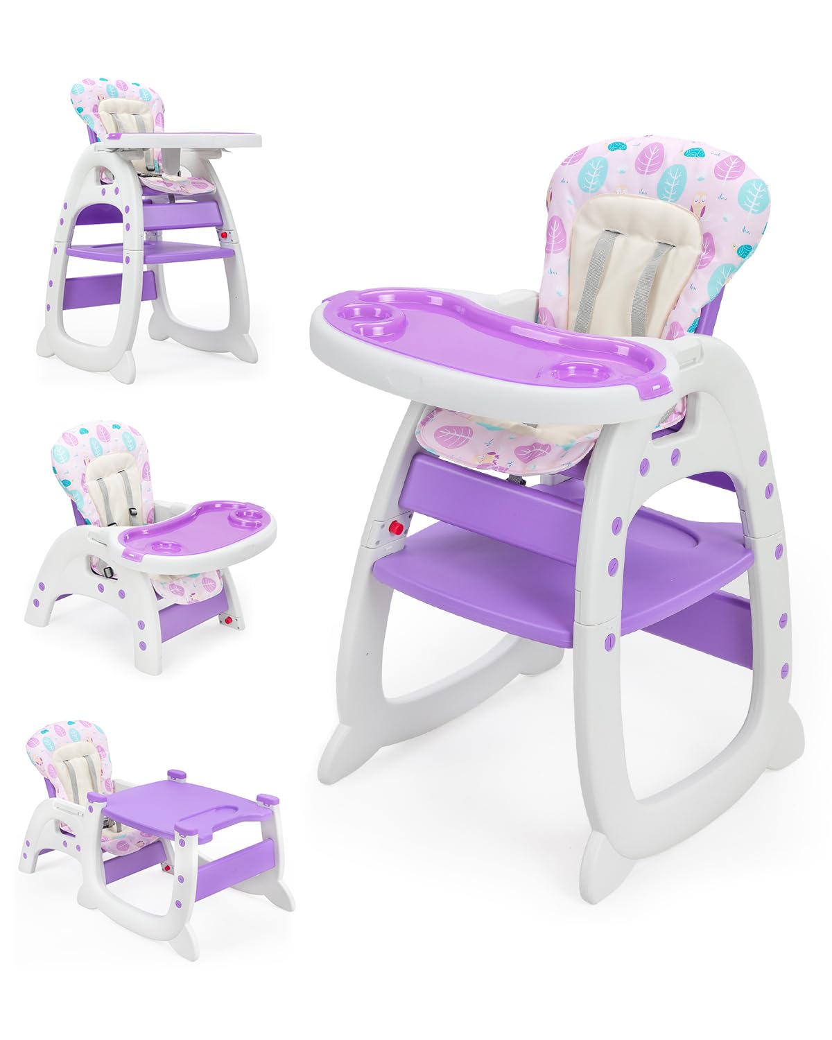 SANDINRAYLI Baby High Chair, Highchairs for Babies and Toddlers, Convertible Baby Feeding Chair, Adjustable Eating Chair for Baby Boy & Girl, High Chairs for Babies 6 Months to 6 Years, Purple