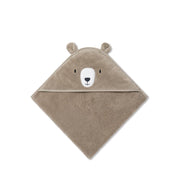 Hooded Bath Towel with Bear Design in Taupe - Unisex Soft Cotton