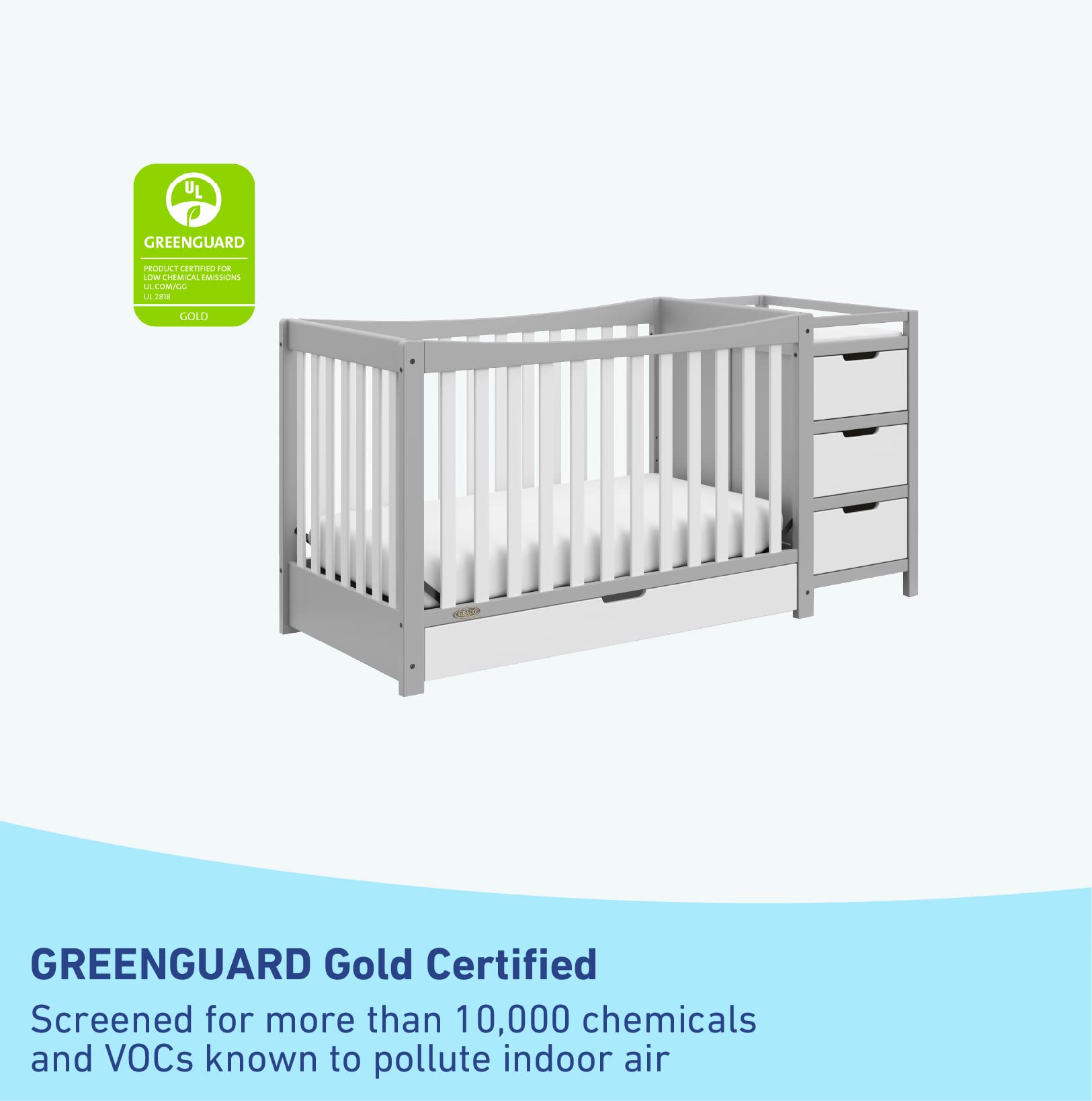 4-In-1 Convertible Crib & Changer With Drawer (Pebble Gray & White)