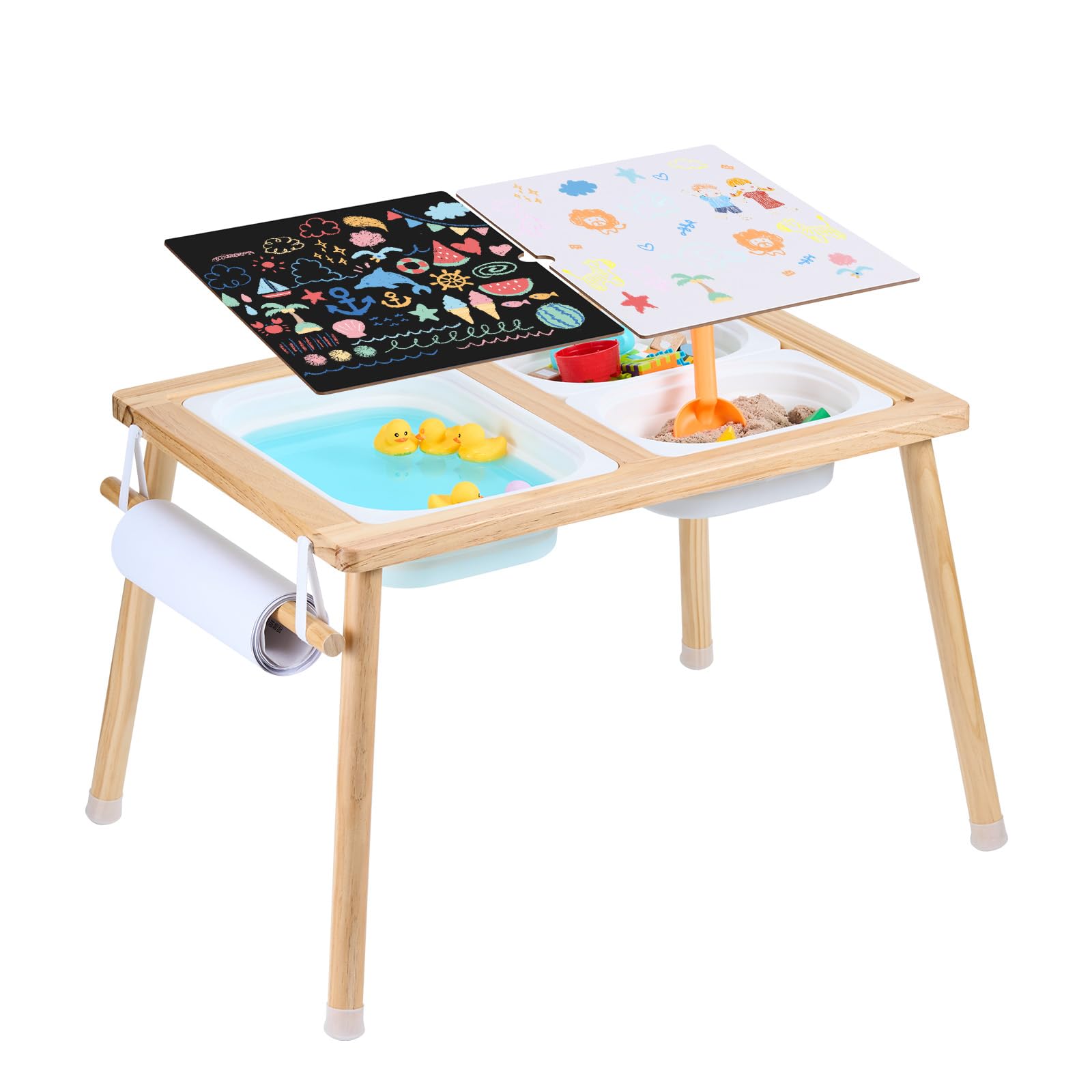 Kids Sensory Activity Table with Storage Bins and Paper Roll Holder