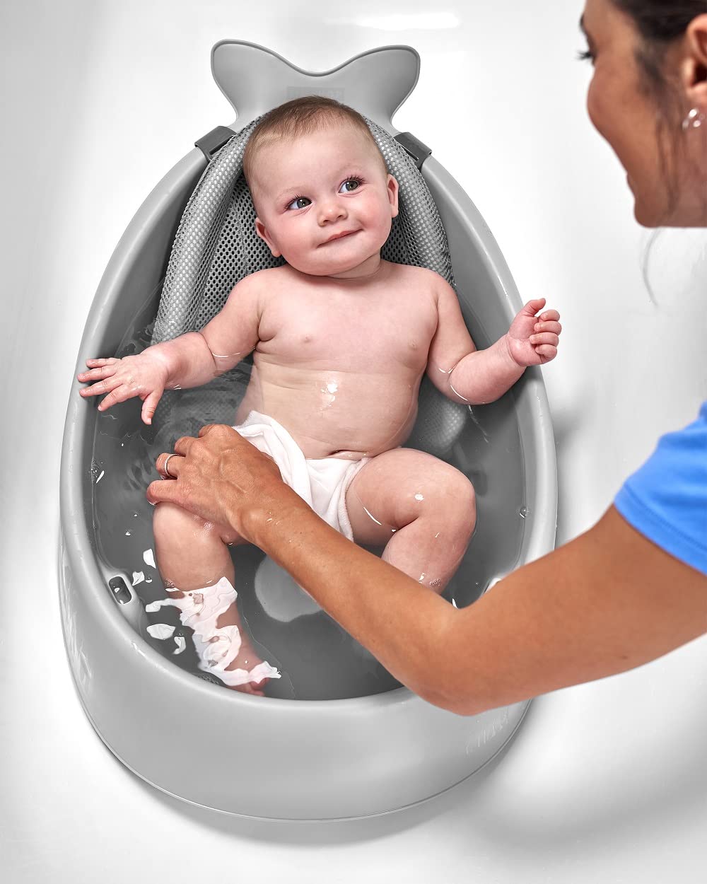 Infant Bath Tub 3-Stage Grow With Baby Smart Sling MOBY Bathtub Grey Age 0+
