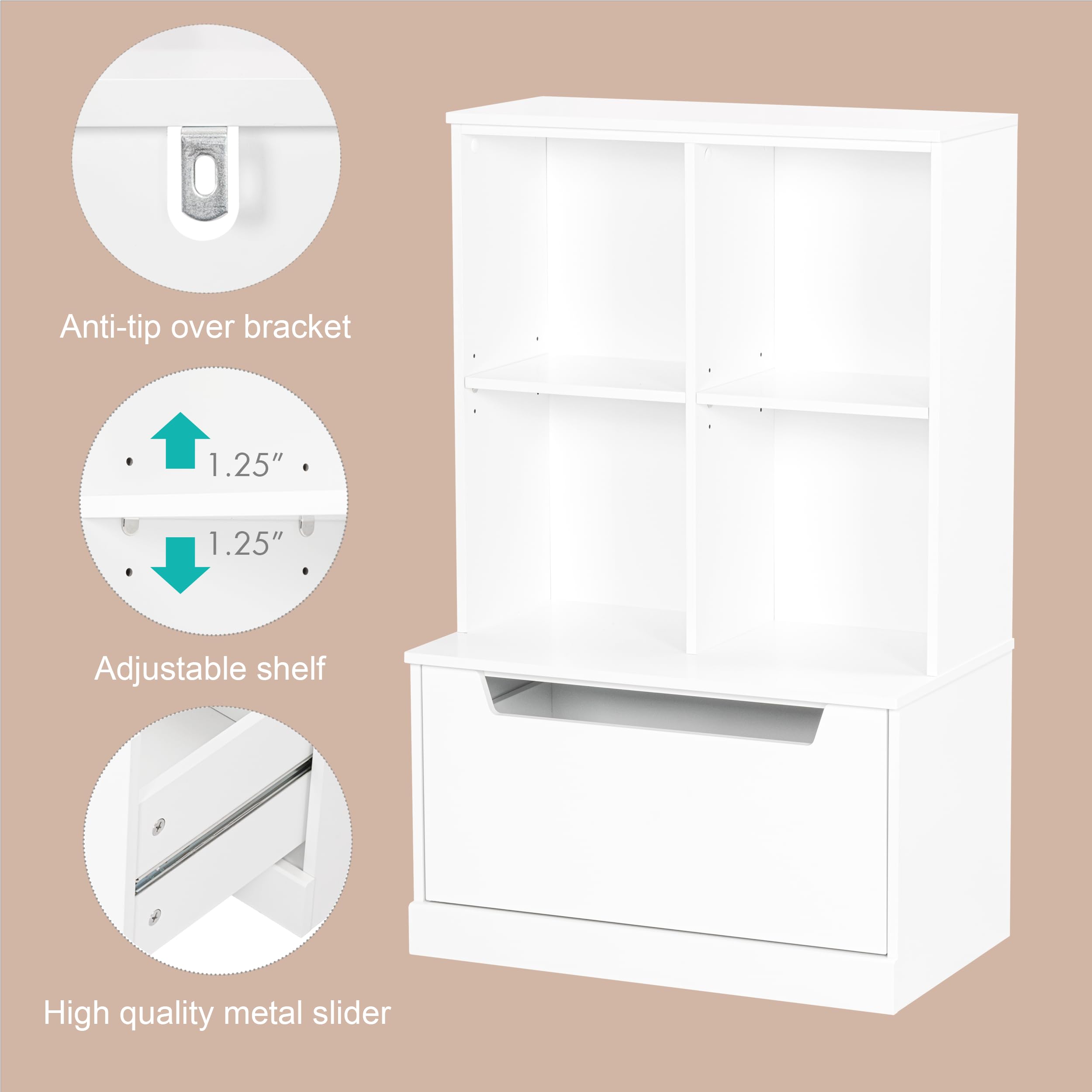 Kids Bookshelf and Toy Storage Organizer with Drawer