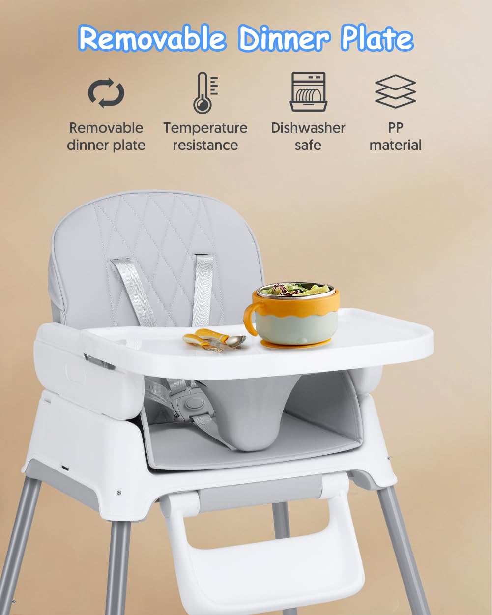 3-in-1 Convertible Baby High Chair with Adjustable Height and Removable Tray
