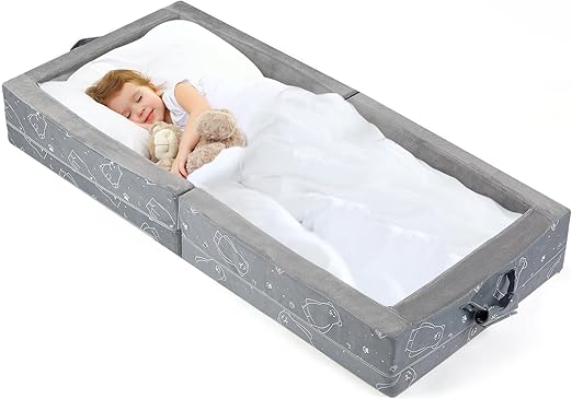 100% Cotton Lining Portable Foldable Toddler Travel Bed - Soft Foam Floor Bed