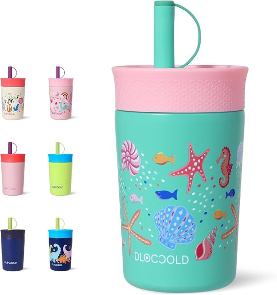 12 oz Insulated Stainless Steel Straw Tumbler, Reusable Sippy Cup With Leak-Proof Spill Resistant Flexible Straw Lid, Cups, Easy to Clean, Water Bottle, Great for Travel, Home (2 Pack)