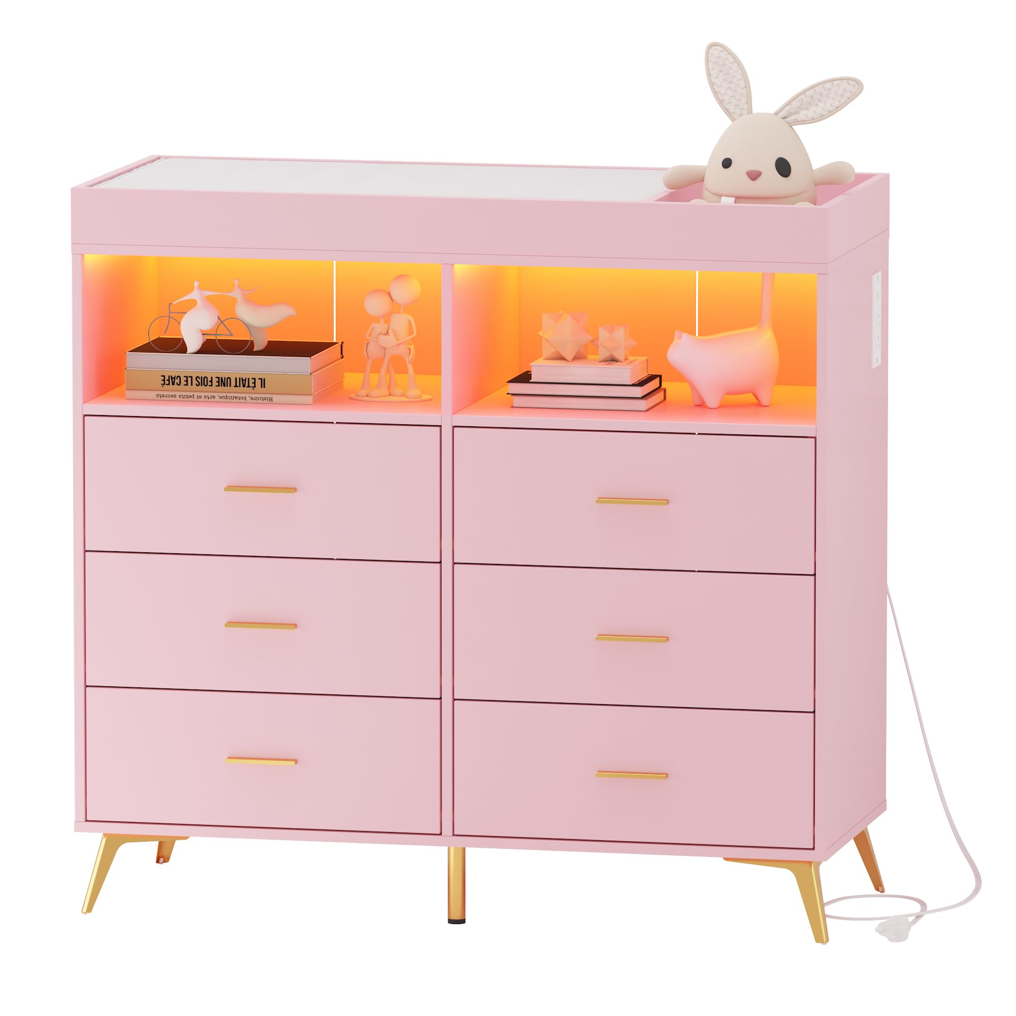 6-Drawer Baby Changing Table Dresser with LED Lights