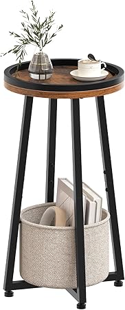 Small Round Side Table, 2-Tier Round Sofa End Table