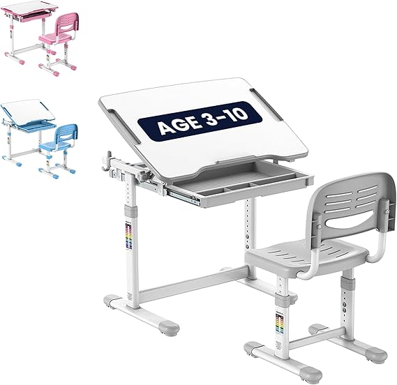 Kids Desk and Chair Set, Height Adjustable Sturdy, Girl Desk