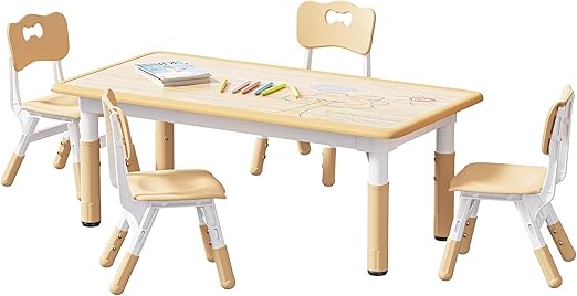 4 Chairs Set, Height Adjustable Toddler Table and Chair Set