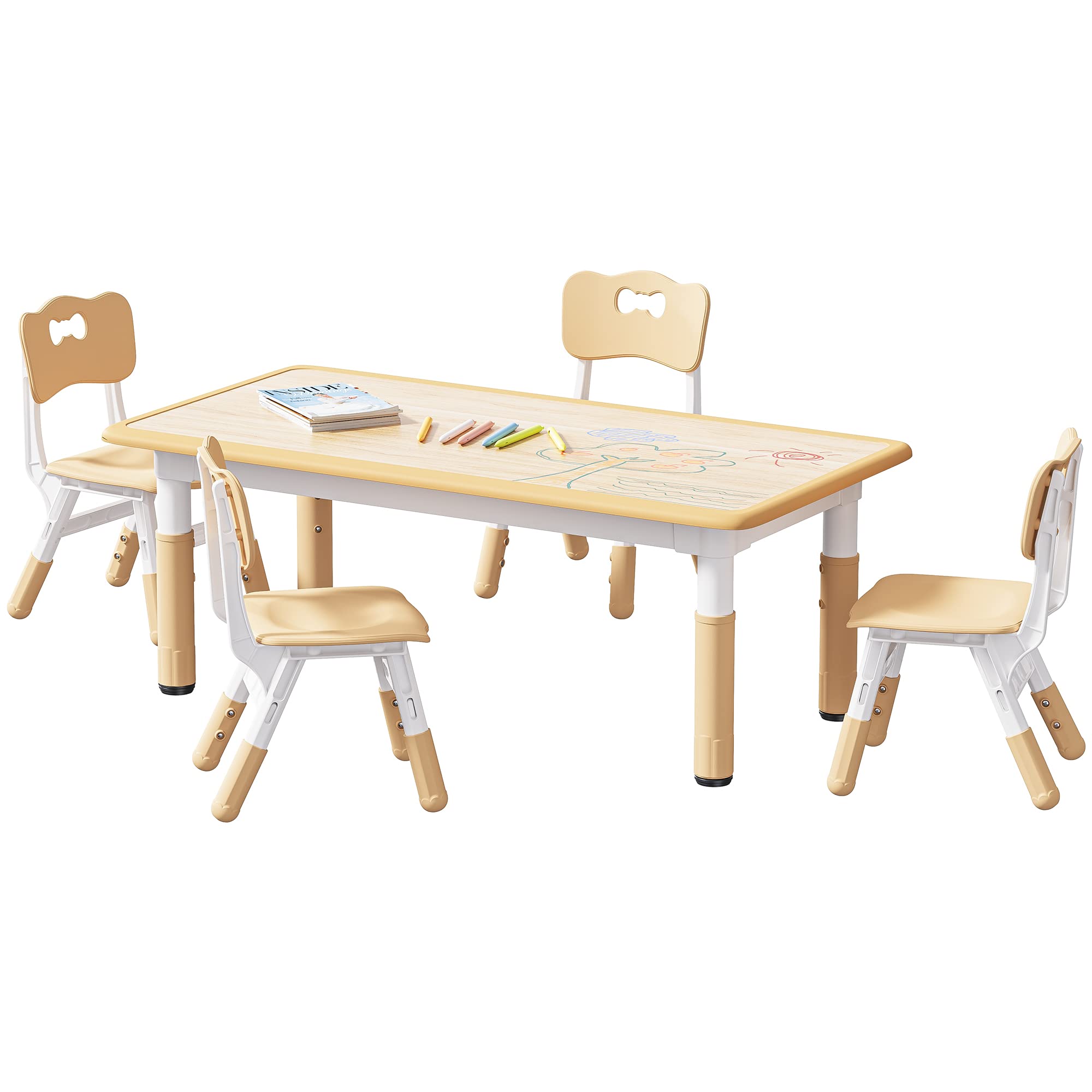 4 Chairs Set, Height Adjustable Toddler Table and Chair Set
