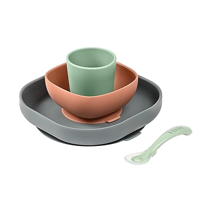 Silicone 4 Piece Baby Feeding Set, Suction Plates