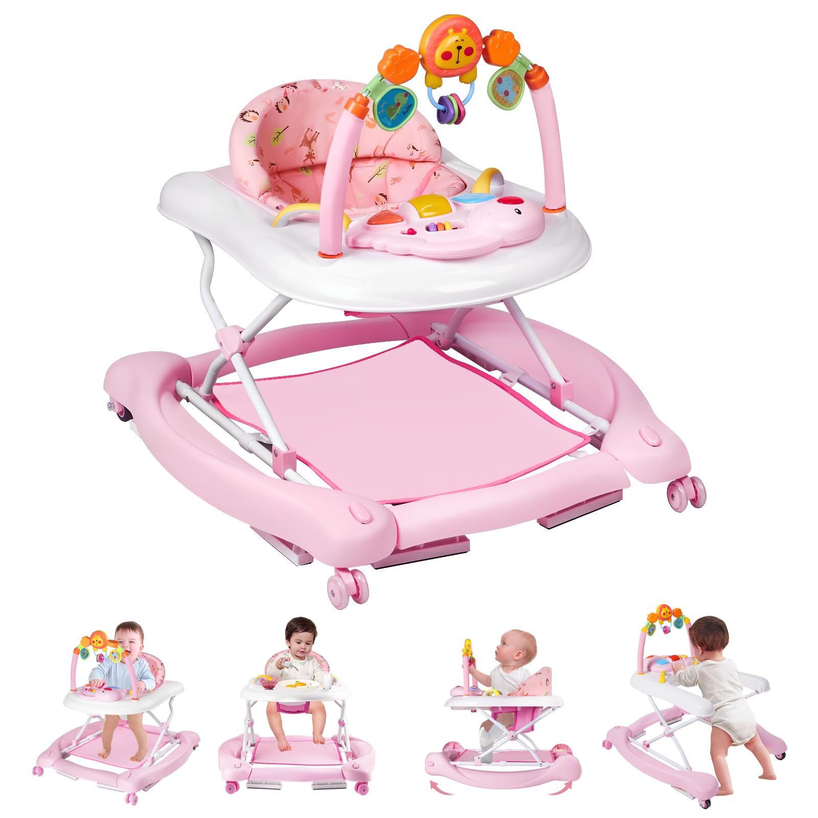 5-in-1 Baby Walker with Wheels and Activity Center