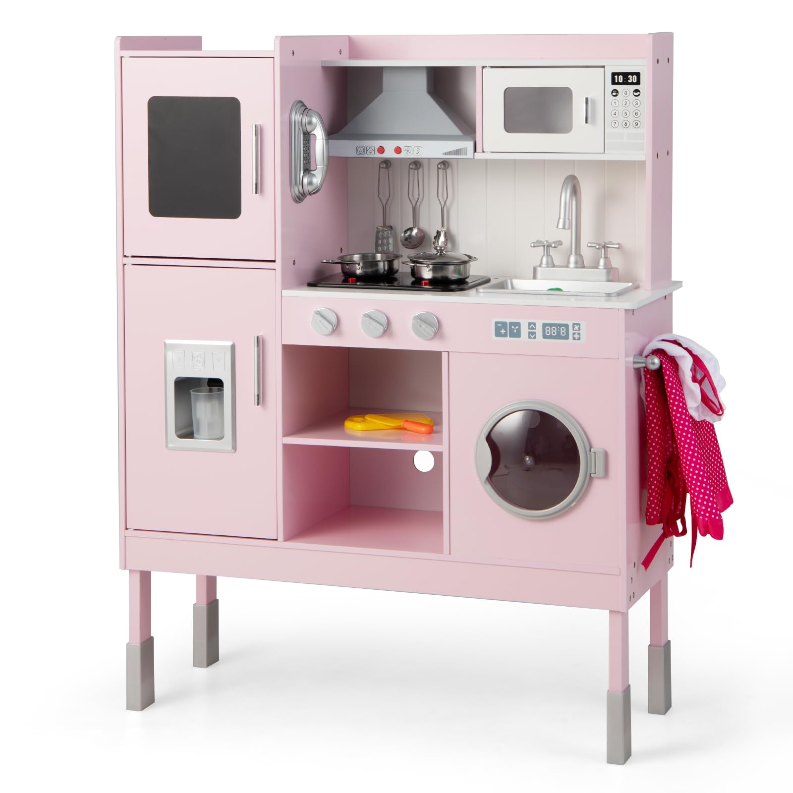 Wooden Kids Kitchen Playset with Sound & Light - Adjustable Height